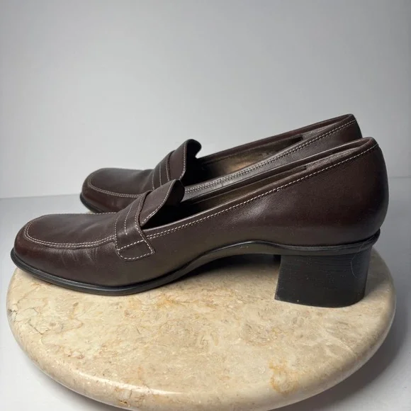 Aerology by Aerosoles Alexis Brown Leather Square Toe Block Heel Loafers 9M - Picture 8 of 10